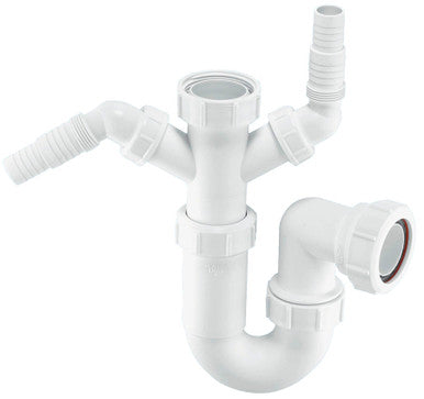 WHITE WASTE APPLIANCE TRAP DOUBLE INLET