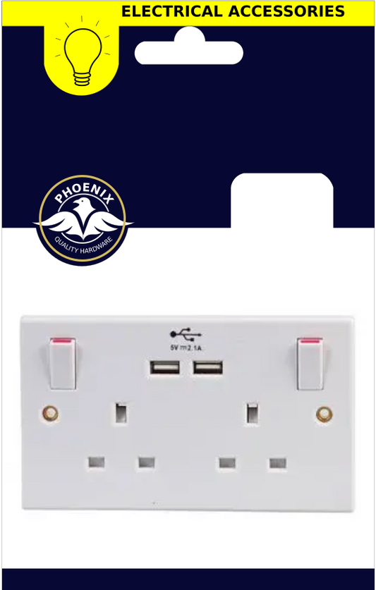 PHOENIX 2 GANG SWITCHED SOCKET WITH USB