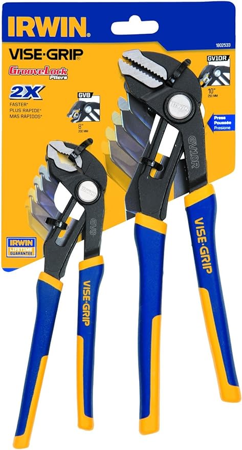 IRWIN 2PC GROOVELOCK PLIERS SET 8" & 10"